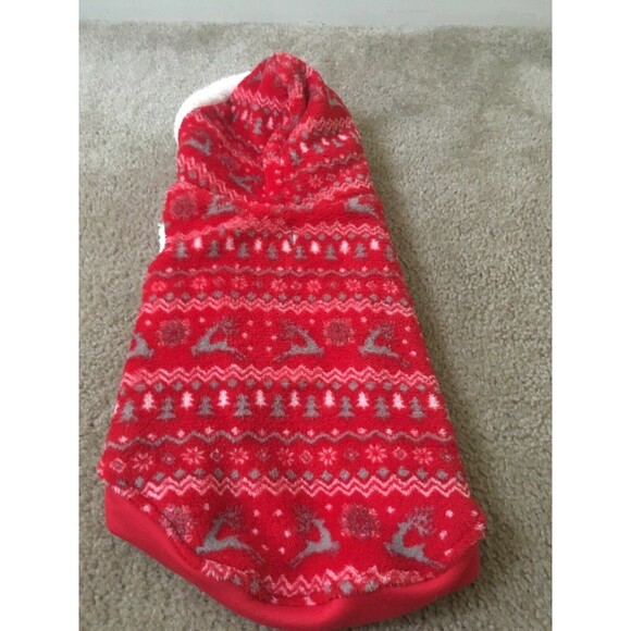Pet Dog Graphic Print Fleece Faux Fur Vest Jacket Top Holiday Size L Red White - Picture 7 of 10